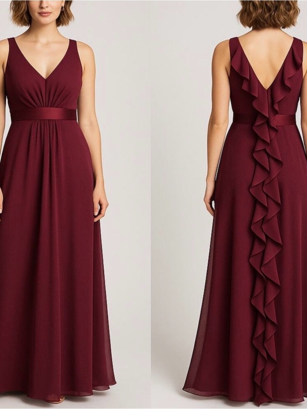 David’s Bridal Crinkle Chiffon Ruffle Gown- Women’s Size 6